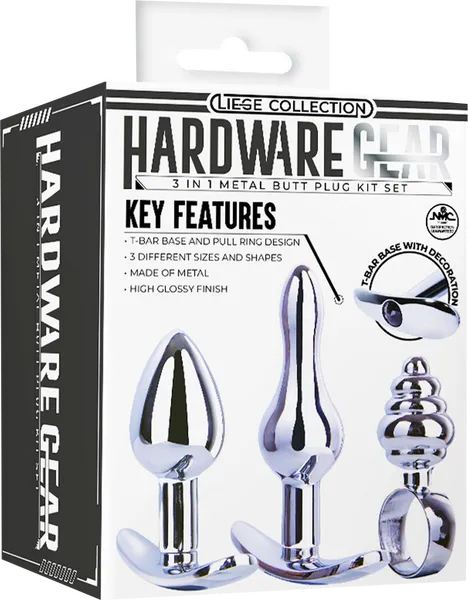 Anal Hardwear Gear 3 in 1 Metal Butt Plug Kit Set Silver Nanma