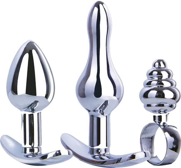 Anal Hardwear Gear 3 in 1 Metal Butt Plug Kit Set Silver Nanma