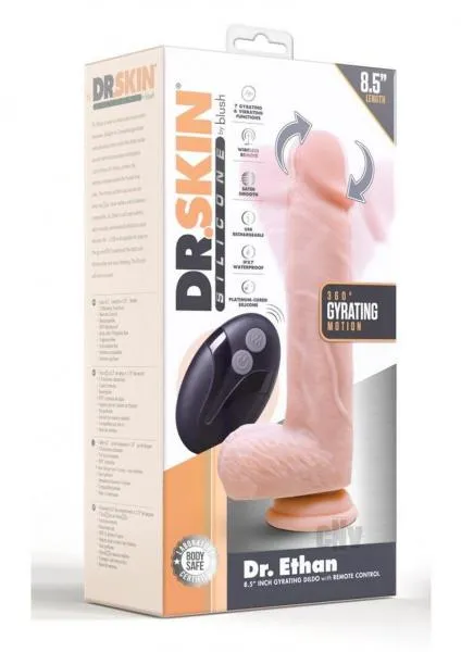 Dr Skin Silicone Dr Ethan Rechargeable Remote Controlled 85 In Gyrating Vibrating Dildo Beige Seductucom Female Sex Toys