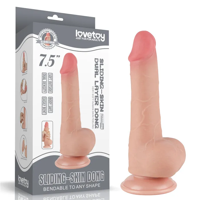 Dildos Love Toy SlidingSkin Dong Realistic Double Layer Testicle Dildo 75