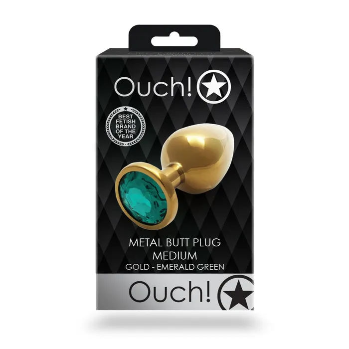 Metal butt plug with green crystal Ouch Emerald M golden Shots Toys Male Sex Toys