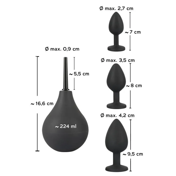 You2Toys Anal Black Velvets Set of 3 pcs Butt Plugs Anal Douche