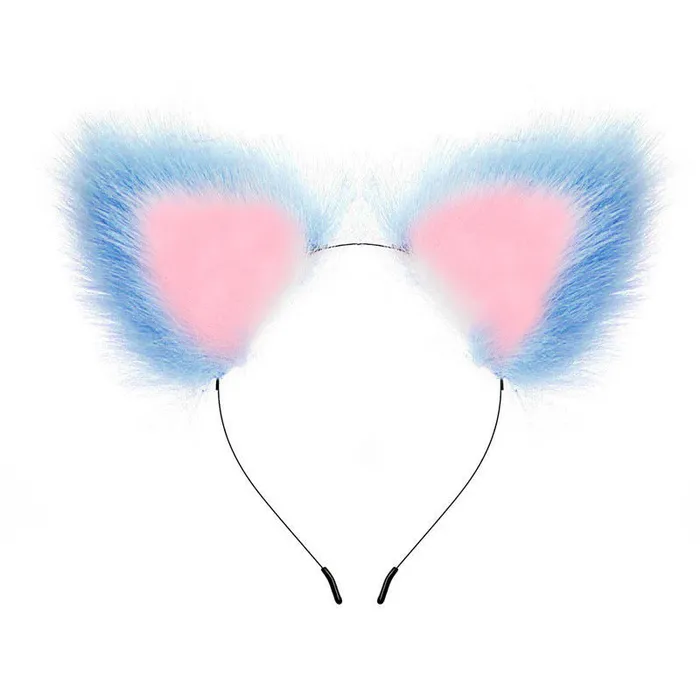 RY Anal RY Cosplay Furry Fox Tail Anal PlugHeadbandCollarNipple Clamps Cosplay Kit BluePink