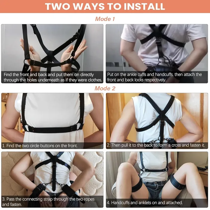 SexyPlay Male Sex Toys BDSM Anal Hook Bondage Restraints Kit with Adjustable Thigh Sling Breasts Harness